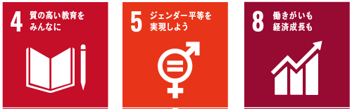 4.質の高い教育をみんなに 5.ジェンダー平等を実現しよう 8.働きがいも経済成長も